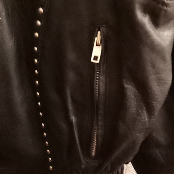 VINTAGE GENUINE LEATHER Matrix Biker Bomber Goth Sz 2XL Black Sliver Studs CG - Picture 10 of 15